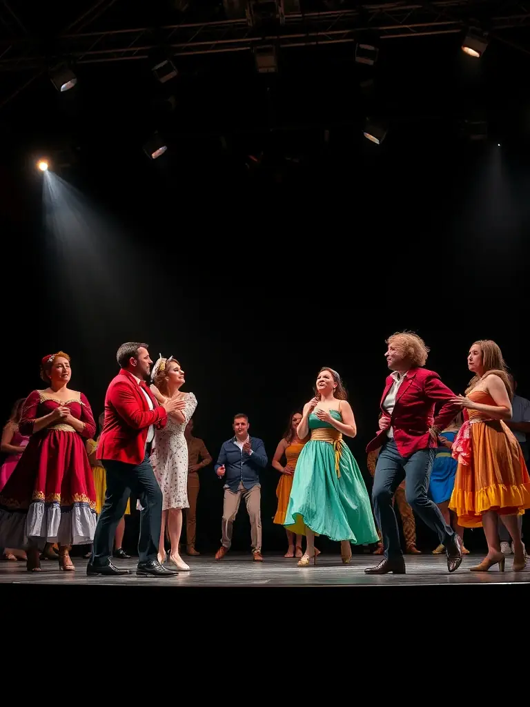 A dynamic image of a stage production, highlighting the collaborative effort and artistic vision of GR2S GRAINES DE SALTIMBANQUE's theatre group.